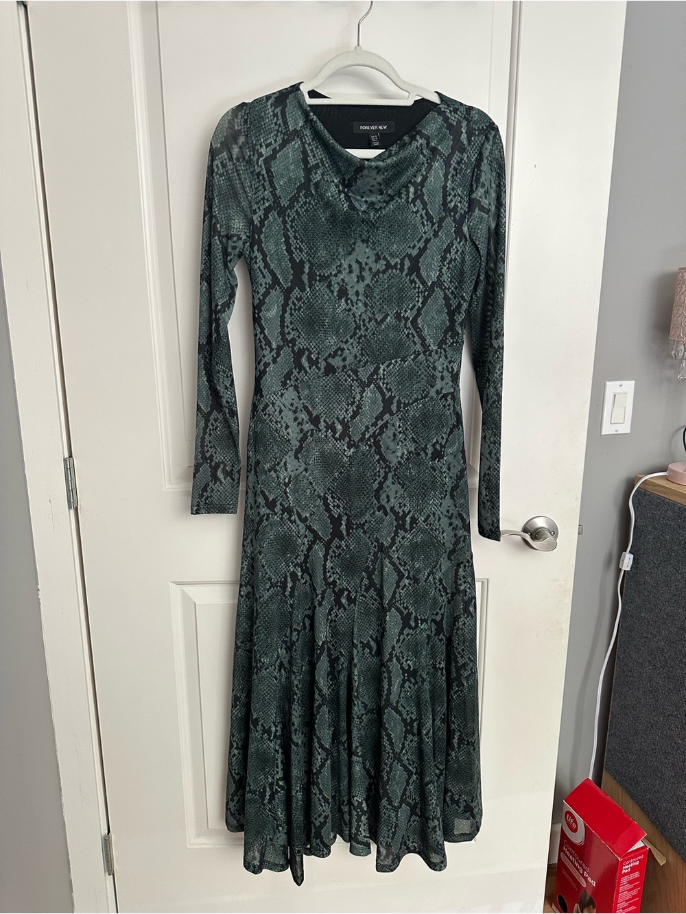 Forever New Teal Snake-Print Long Sleeve Midi Dress